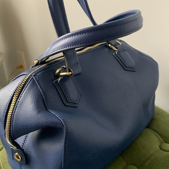 Ora Delphine Royal Blue pebbled‎ Leather Satchel Bag zipper gold hardware - Picture 9 of 12